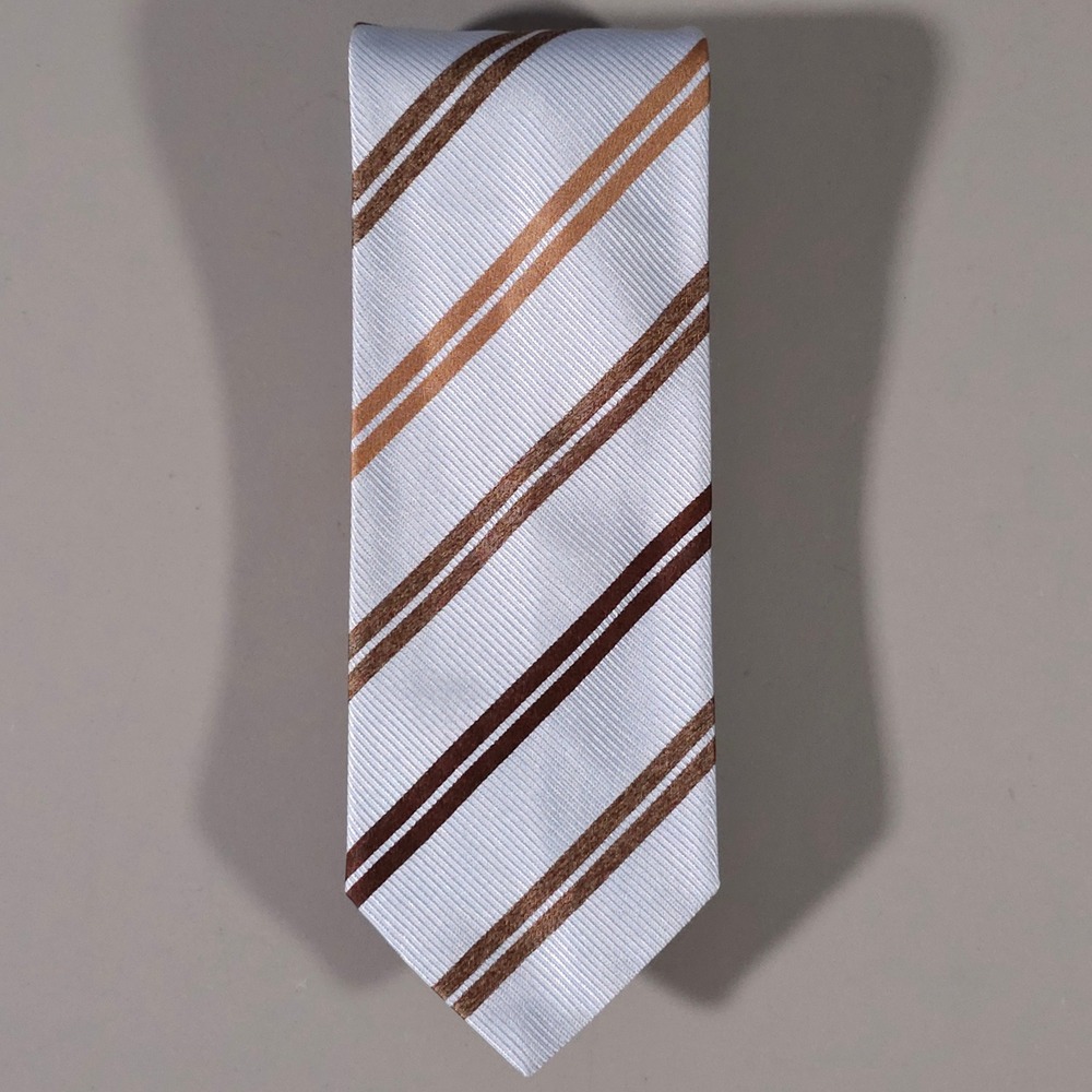 BOSS Hugo Boss Necktie Mens OS Light Blue Brown Striped Silk Made in Italy